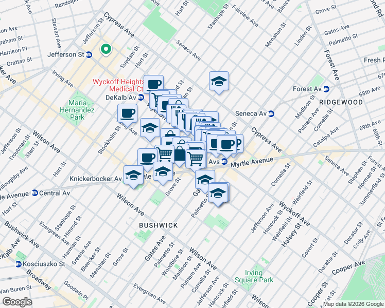 map of restaurants, bars, coffee shops, grocery stores, and more near in Brooklyn