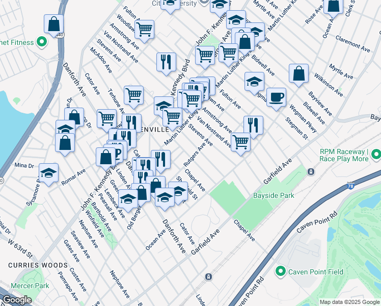 map of restaurants, bars, coffee shops, grocery stores, and more near in Jersey City