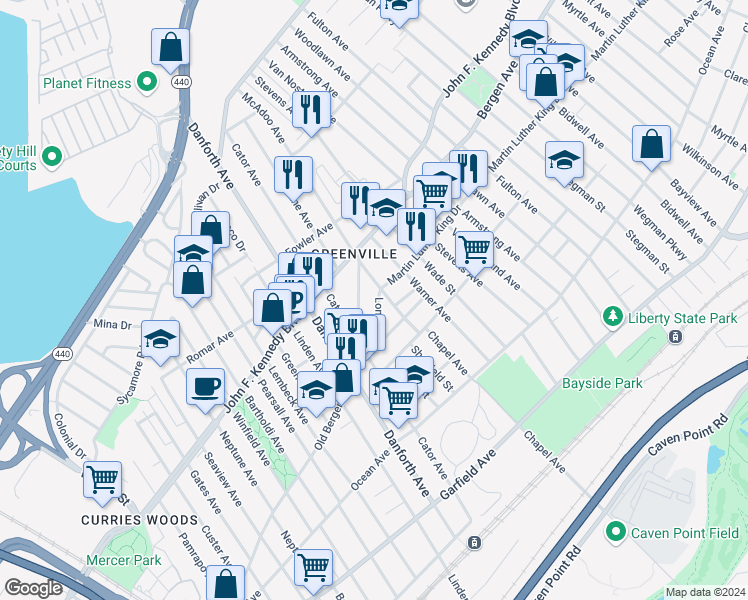 map of restaurants, bars, coffee shops, grocery stores, and more near in Jersey City