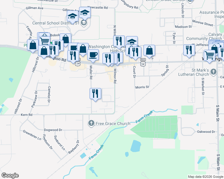 map of restaurants, bars, coffee shops, grocery stores, and more near 206 Wilmor Road in Washington