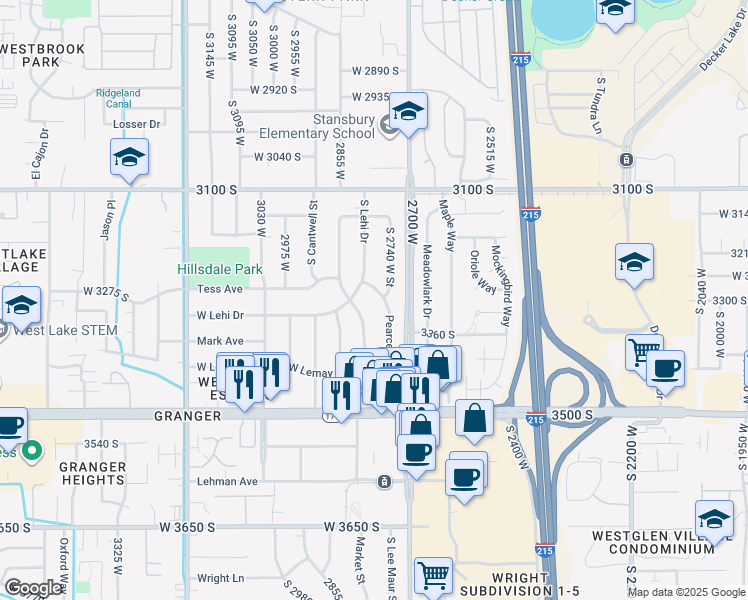 map of restaurants, bars, coffee shops, grocery stores, and more near 3290 South Pearce Drive in West Valley City