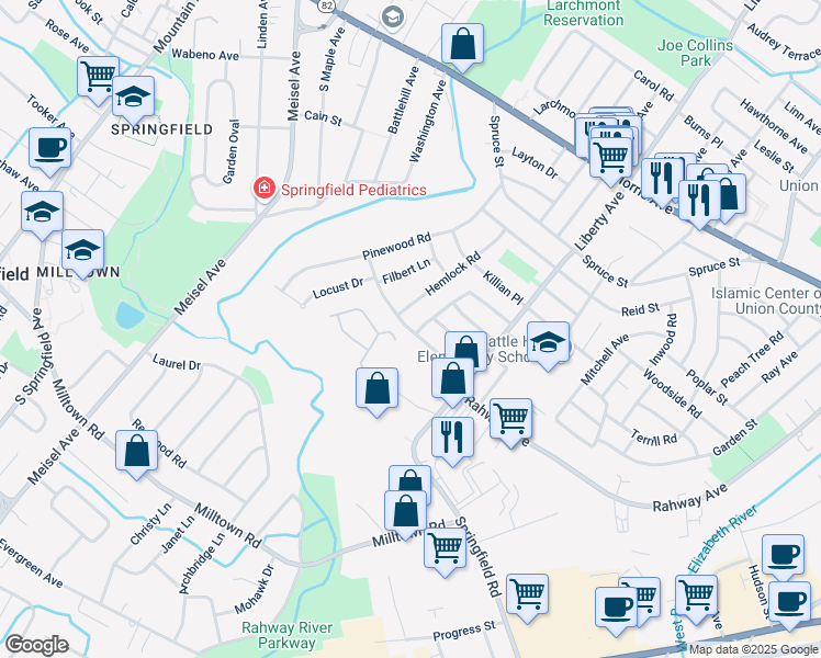 map of restaurants, bars, coffee shops, grocery stores, and more near 730 Hemlock Road in Union