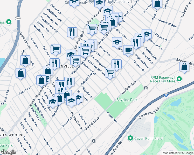 map of restaurants, bars, coffee shops, grocery stores, and more near 117 Van Nostrand Avenue in Jersey City