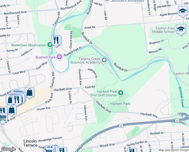 map of restaurants, bars, coffee shops, grocery stores, and more near 2001 Maywood Street in Easton