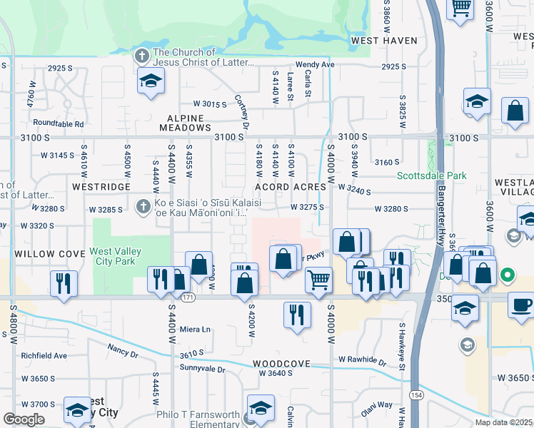 map of restaurants, bars, coffee shops, grocery stores, and more near 3279 South 4140 West in West Valley City