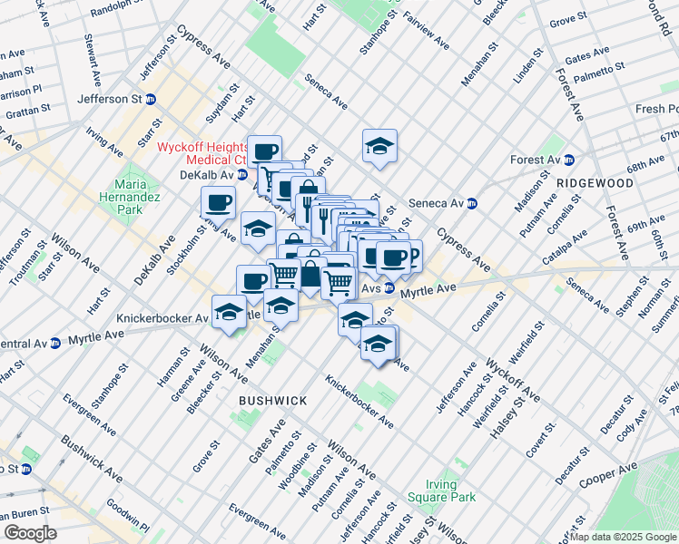 map of restaurants, bars, coffee shops, grocery stores, and more near in Brooklyn