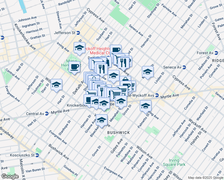 map of restaurants, bars, coffee shops, grocery stores, and more near in Brooklyn