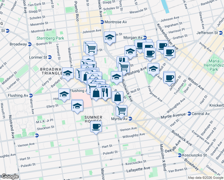 map of restaurants, bars, coffee shops, grocery stores, and more near in Brooklyn