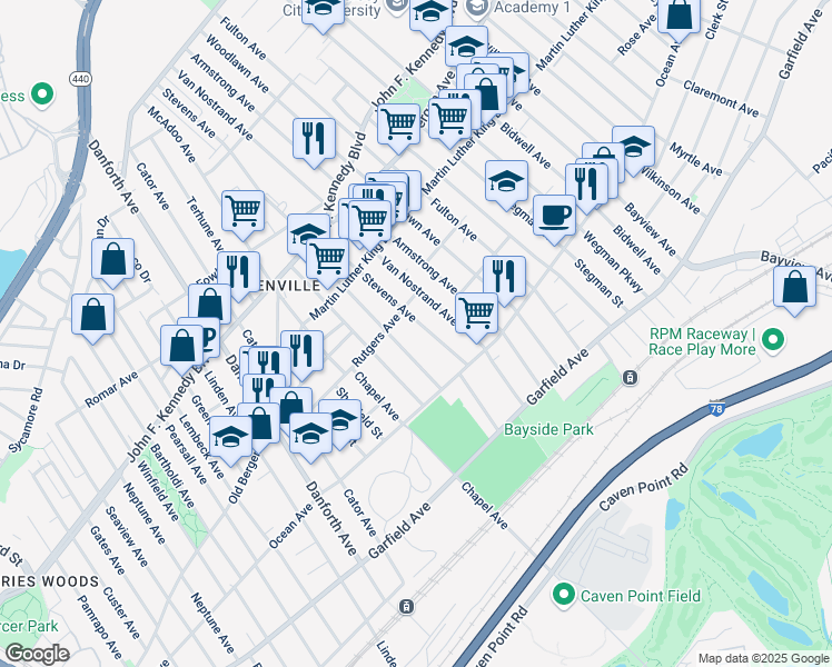 map of restaurants, bars, coffee shops, grocery stores, and more near 117 Van Nostrand Avenue in Jersey City
