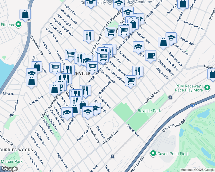 map of restaurants, bars, coffee shops, grocery stores, and more near 111 Rutgers Avenue in Jersey City