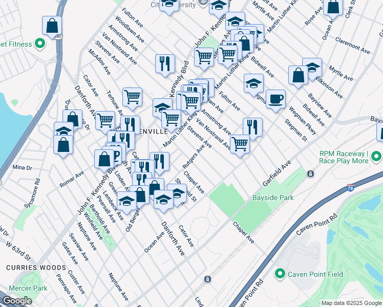 map of restaurants, bars, coffee shops, grocery stores, and more near 111 Rutgers Avenue in Jersey City