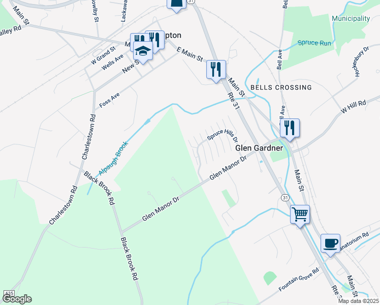 map of restaurants, bars, coffee shops, grocery stores, and more near 1804 Spruce Hills Drive in Glen Gardner