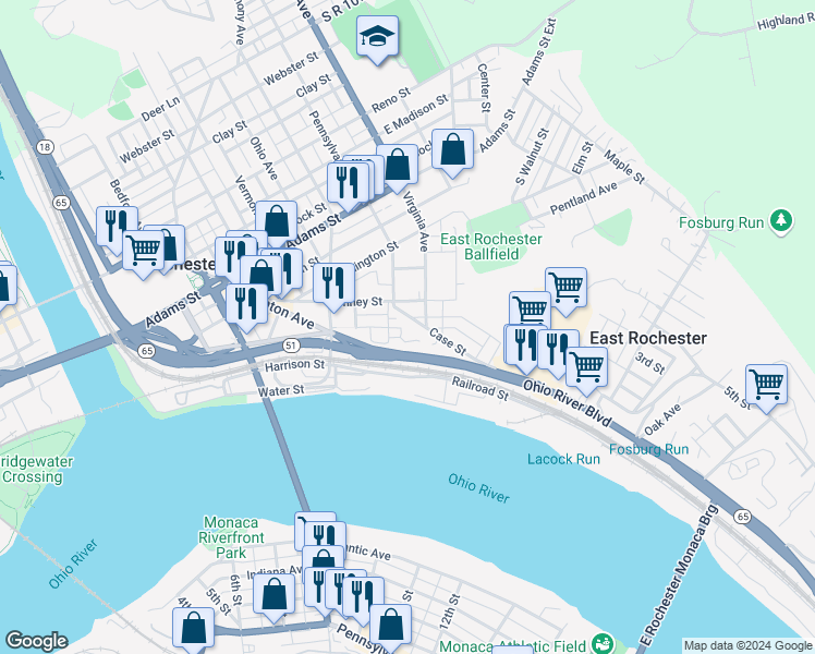 map of restaurants, bars, coffee shops, grocery stores, and more near 499 Pinney Street in Rochester