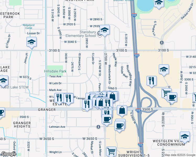 map of restaurants, bars, coffee shops, grocery stores, and more near 3337 South Pearce Drive in West Valley City