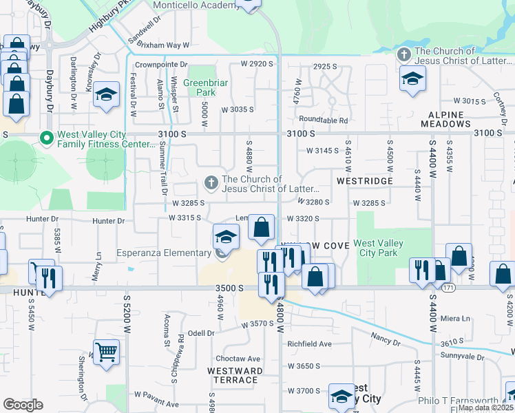 map of restaurants, bars, coffee shops, grocery stores, and more near 4863 West 3280 South in West Valley City