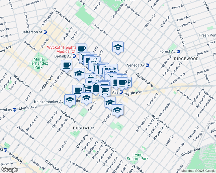 map of restaurants, bars, coffee shops, grocery stores, and more near in Brooklyn