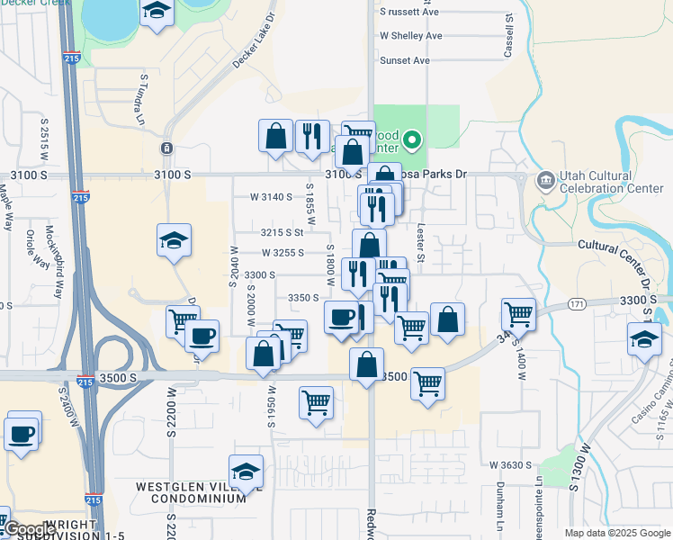 map of restaurants, bars, coffee shops, grocery stores, and more near 1786 West 3300 South in West Valley City