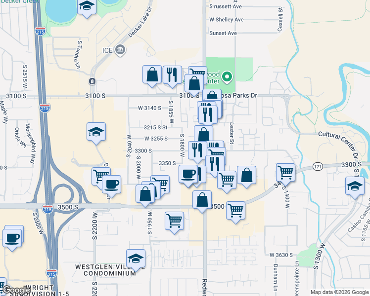 map of restaurants, bars, coffee shops, grocery stores, and more near 1786 West 3300 South in West Valley City