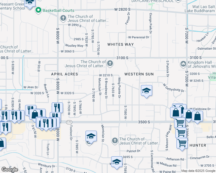 map of restaurants, bars, coffee shops, grocery stores, and more near 3281 South Broadway Street in Magna