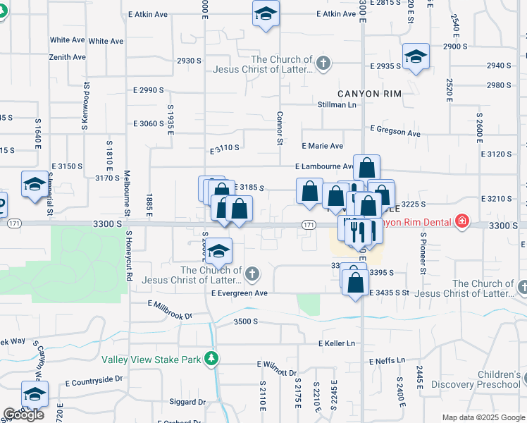 map of restaurants, bars, coffee shops, grocery stores, and more near 3215 South 2100 East in Salt Lake City