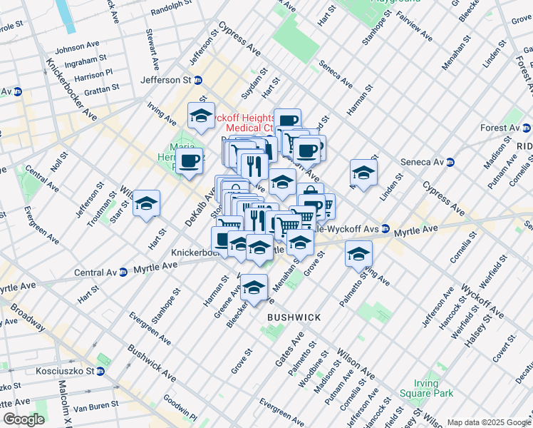 map of restaurants, bars, coffee shops, grocery stores, and more near in Brooklyn