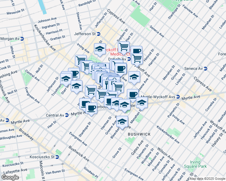 map of restaurants, bars, coffee shops, grocery stores, and more near in Brooklyn
