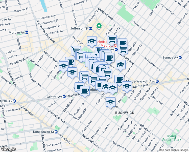 map of restaurants, bars, coffee shops, grocery stores, and more near in Brooklyn