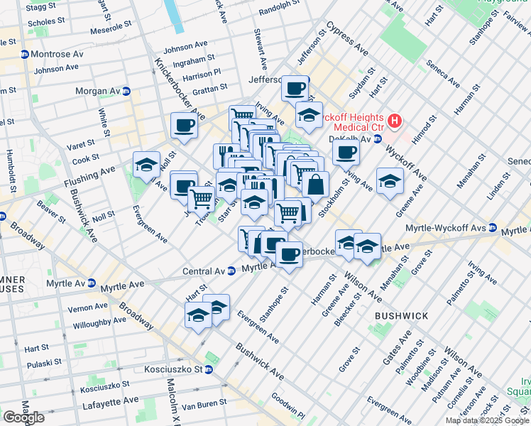 map of restaurants, bars, coffee shops, grocery stores, and more near in Brooklyn