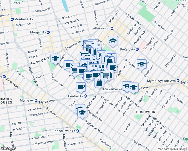 map of restaurants, bars, coffee shops, grocery stores, and more near in Brooklyn