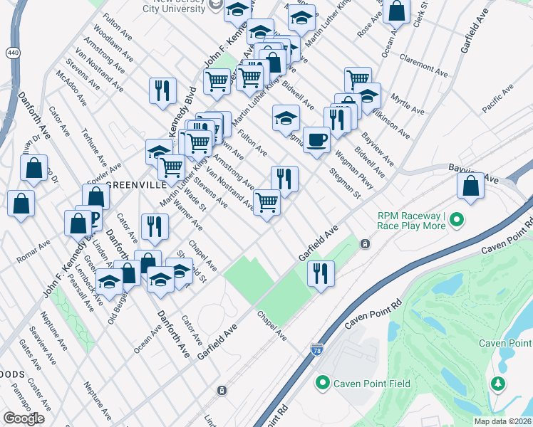 map of restaurants, bars, coffee shops, grocery stores, and more near 93 Armstrong Avenue in Jersey City