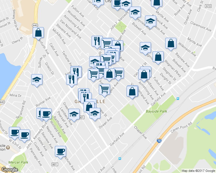 map of restaurants, bars, coffee shops, grocery stores, and more near in Jersey City
