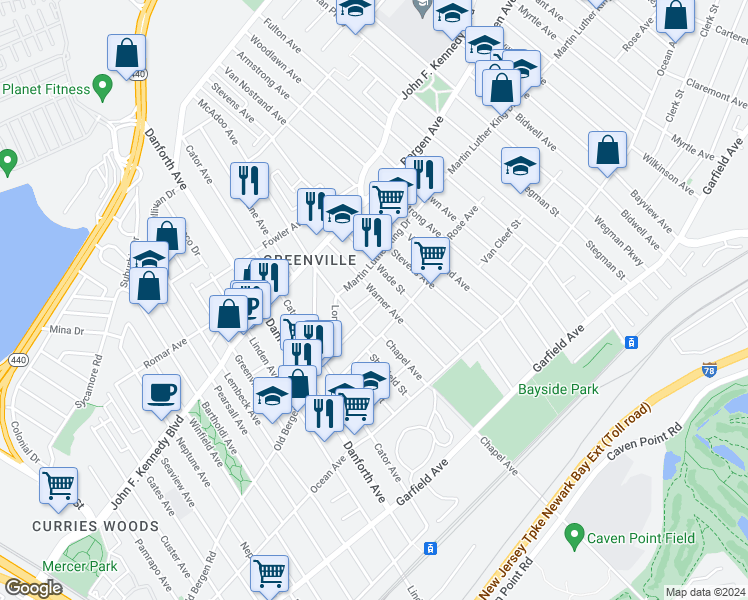 map of restaurants, bars, coffee shops, grocery stores, and more near in Jersey City