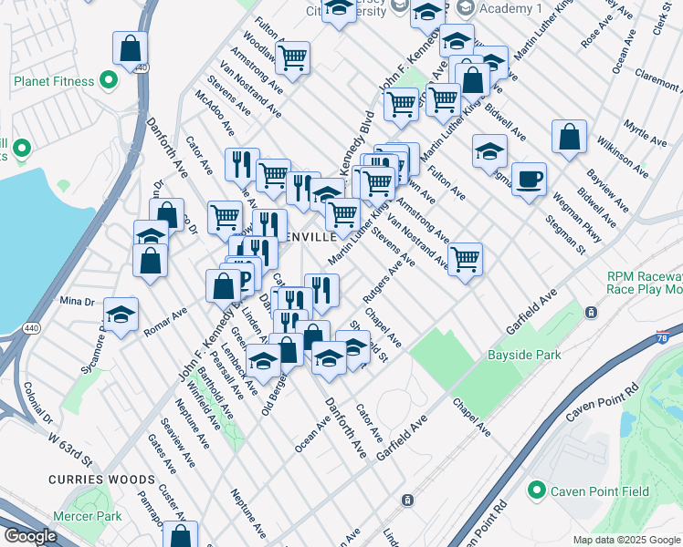 map of restaurants, bars, coffee shops, grocery stores, and more near in Jersey City