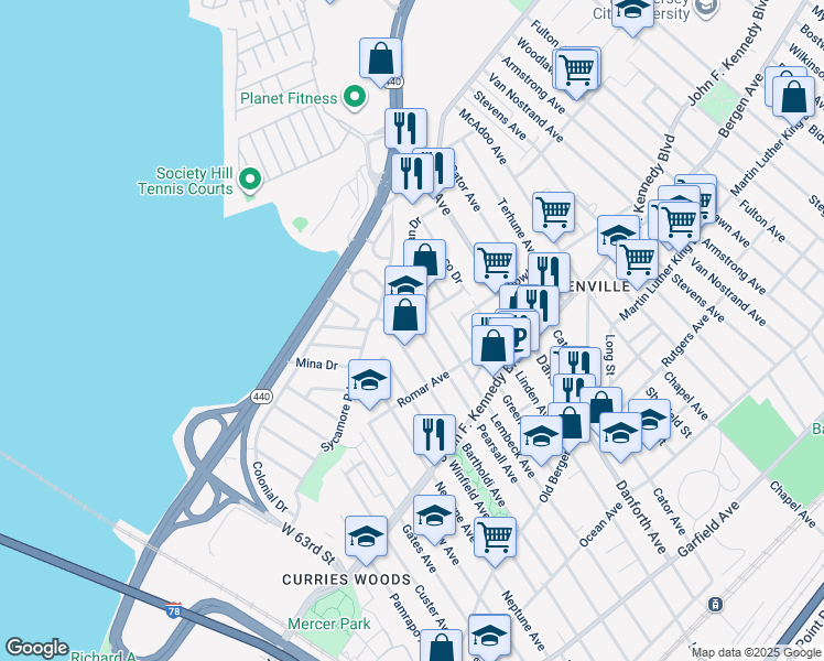 map of restaurants, bars, coffee shops, grocery stores, and more near 335 Lembeck Avenue in Jersey City