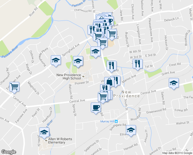 map of restaurants, bars, coffee shops, grocery stores, and more near 26 Westview Avenue in New Providence