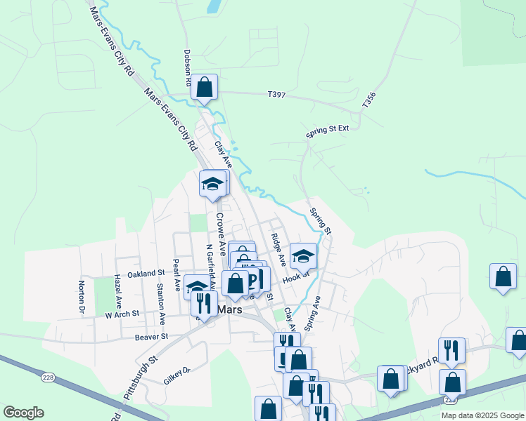 map of restaurants, bars, coffee shops, grocery stores, and more near 500 Cherry Street in Mars