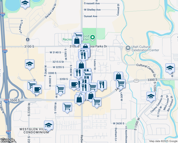map of restaurants, bars, coffee shops, grocery stores, and more near 1676 West 3300 South in West Valley City