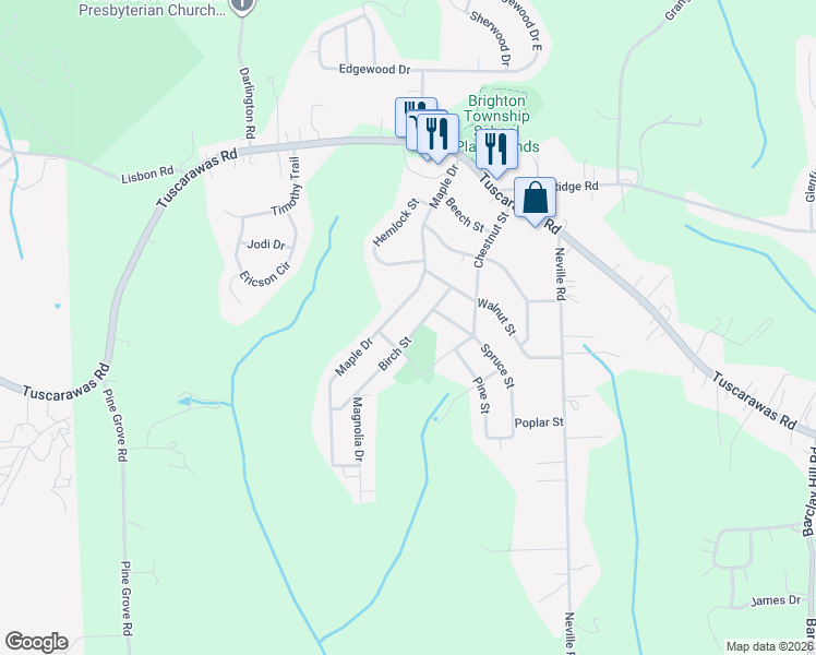 map of restaurants, bars, coffee shops, grocery stores, and more near 6 Birch Street in Beaver