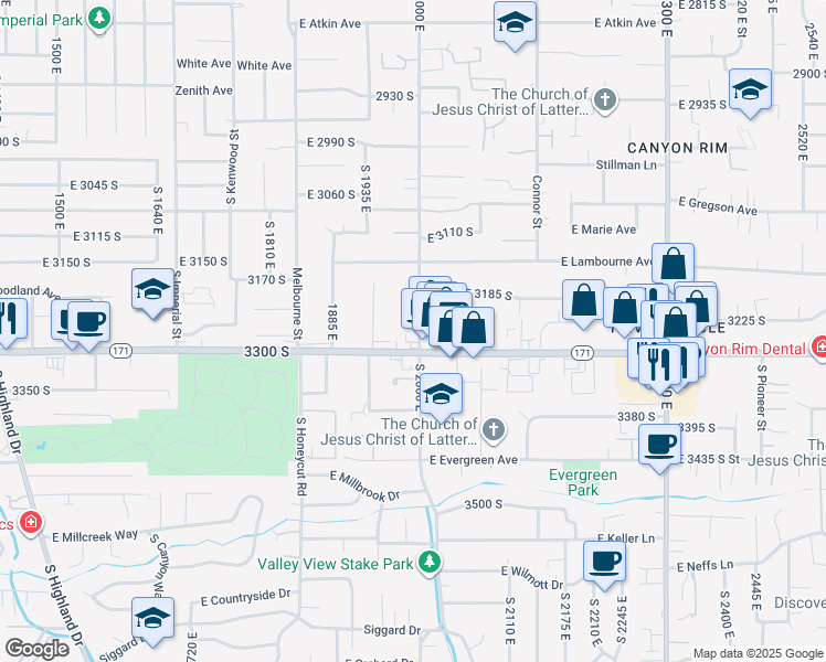 map of restaurants, bars, coffee shops, grocery stores, and more near 3219 South 2000 East in Salt Lake City