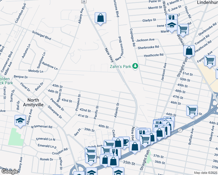 map of restaurants, bars, coffee shops, grocery stores, and more near 101802 Cassata Drive in Copiague