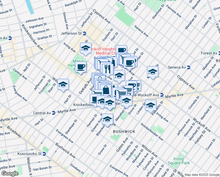 map of restaurants, bars, coffee shops, grocery stores, and more near in Brooklyn