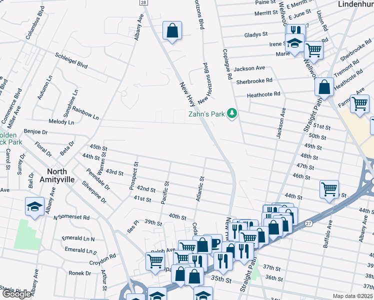 map of restaurants, bars, coffee shops, grocery stores, and more near 309 Cassata Drive in Copiague