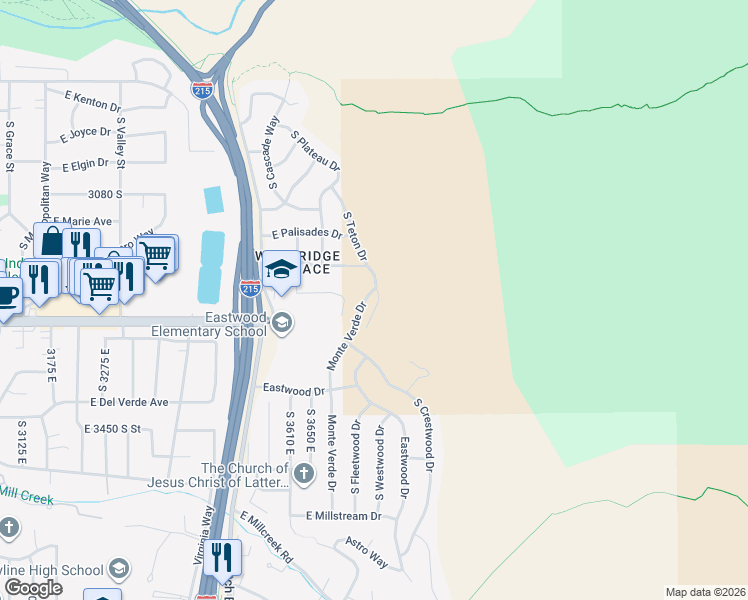 map of restaurants, bars, coffee shops, grocery stores, and more near 3252 South Teton Drive in Salt Lake City