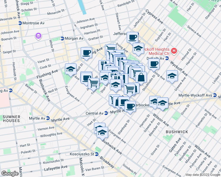 map of restaurants, bars, coffee shops, grocery stores, and more near in Brooklyn