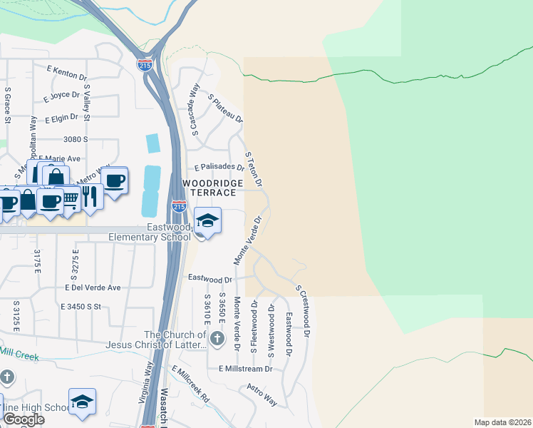 map of restaurants, bars, coffee shops, grocery stores, and more near 3252 South Teton Drive in Salt Lake City