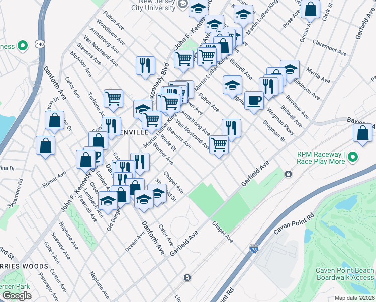 map of restaurants, bars, coffee shops, grocery stores, and more near 117 Van Nostrand Avenue in Jersey City
