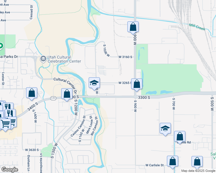 map of restaurants, bars, coffee shops, grocery stores, and more near 901-1099 West 3265 South in South Salt Lake