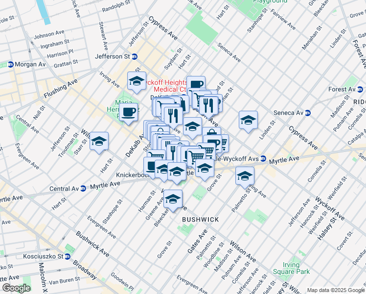 map of restaurants, bars, coffee shops, grocery stores, and more near in Brooklyn