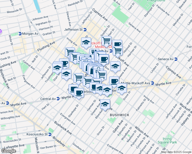 map of restaurants, bars, coffee shops, grocery stores, and more near in Brooklyn