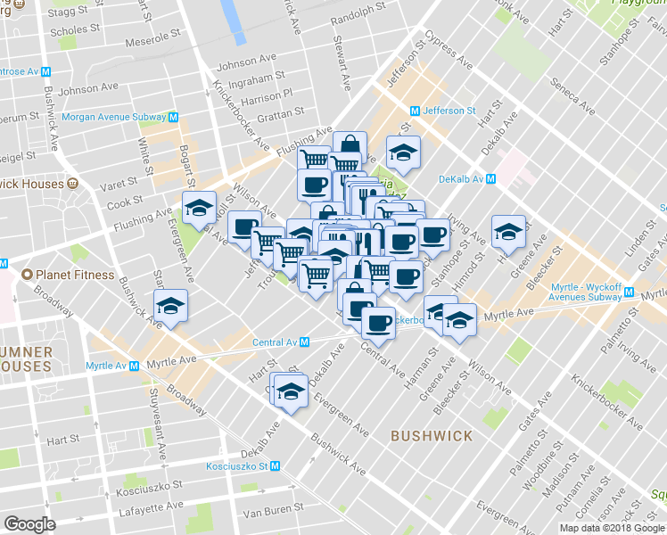 map of restaurants, bars, coffee shops, grocery stores, and more near in Brooklyn